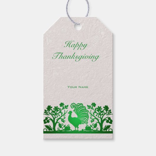 Groene Thanksgiving Turkije Bloemen Gift Label Cadeaulabel (Voorkant)