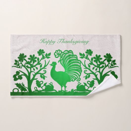 Groene Thanksgiving Turkije Bloemen Handdoek (Handdoek)