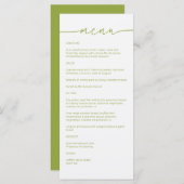 Groene thee · Modern minimalistisch script bruilof Menu (Voorkant / Achterkant)