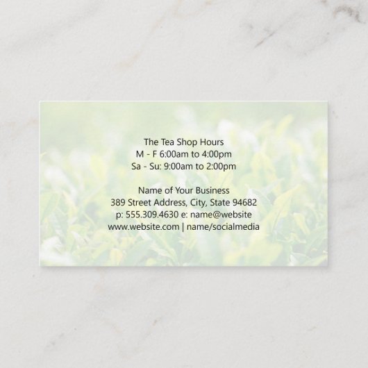 groene theeketel | Tea Plant Fields Visitekaartje (Achterkant)