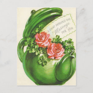 Groene Theepot Roos Klaver St. Patrick's Dag Briefkaart