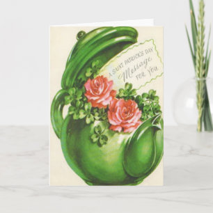 Groene Theepot Roos Klaver St. Patrick's Dag Kaart
