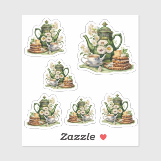 Groene theepotten sticker (Vel)