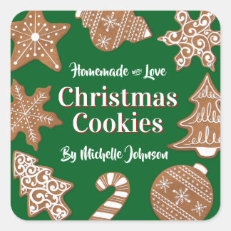 Groene Thuisgemaakte Kerstkoekjes Vierkante Sticker