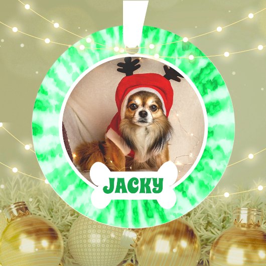 Groene Tie Dye Custom Puppy Dog Foto Ornament