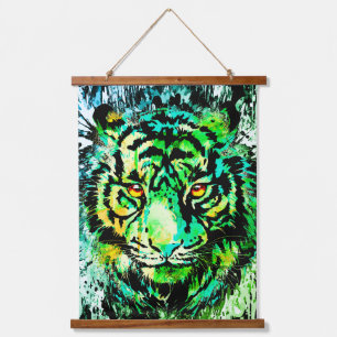 Groene tijgerkop - Tiger Tekenpaneel Hangend Wandkleed