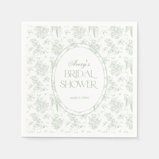 Groene Toile Bloem Klassieke Bruidsdouche Servet (Voorkant)