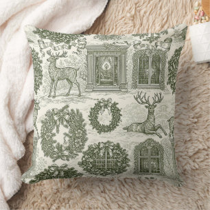Groene toile bosland herten kerstpatroon kussen