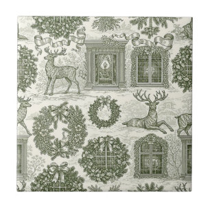 Groene Toile Bosland Herten Kerstpatroon Tegeltje