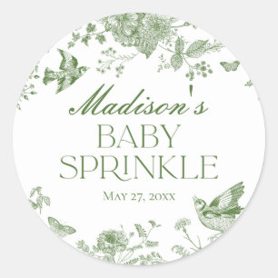 Groene Toile De Jouy  Bloemen Baby Sprinkle Ronde Sticker