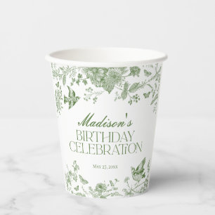 Groene Toile de Jouy Bloemen Verjaardagsfeest Papieren Bekers