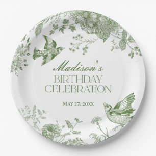Groene Toile de Jouy Bloemen Verjaardagsfeest Papieren Bordje