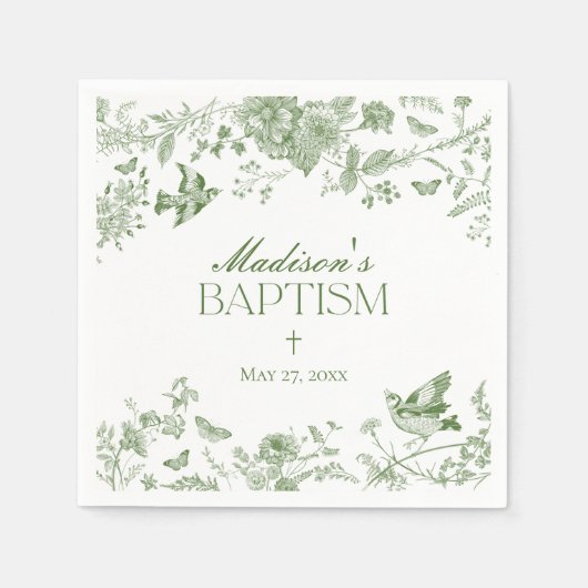 Groene Toile De Jouy Bloemendoop Servet (Voorkant)