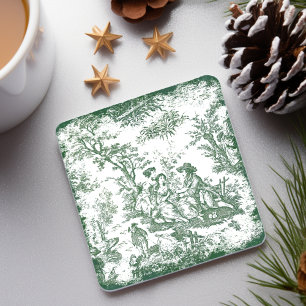  groene Toile de Jouy paar gedrukt Stenen Onderzetter