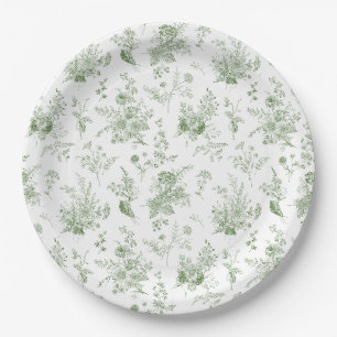 Groene Toile De Jouy Vintage Bloemmotief Chinoiser Papieren Bordje