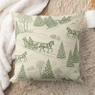 Groene Toile Kerst slee-rit patroon (2) Kussen