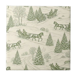 Groene Toile Kerst slee-rit patroon (2) Tegeltje