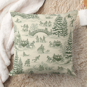 Groene Toile Kerst slee-rit patroon (3) Kussen