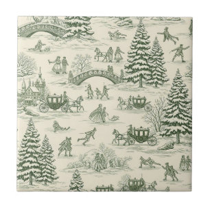 Groene Toile Kerst slee-rit patroon (3) Tegeltje