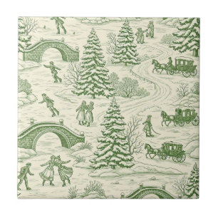 Groene Toile Kerst slee-rit patroon (4) Tegeltje