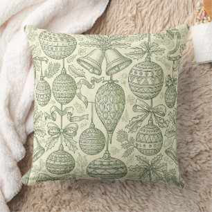 Groene Toile Kerstbellen & Ornamenten Patroon 2 Kussen