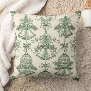 Groene Toile Kerstbellen & Ornamenten Patroon Kussen