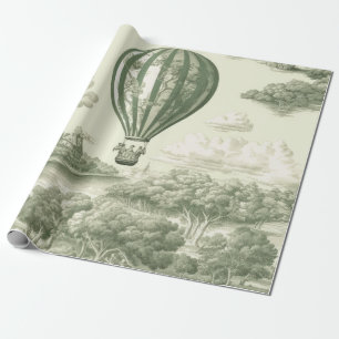 Groene toile van het platteland met hete luchtball cadeaupapier