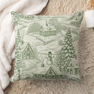 Groene Toile Vintage Kerst Dorp Patroon Kussen