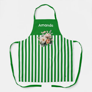 Groene Top met witte strepen Bloemen Schort