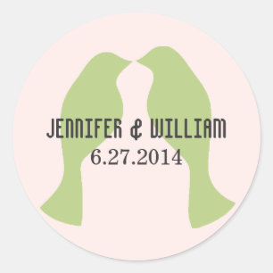 Groene Tortelduifjes Bruiloft Envelope Seal Ronde Sticker