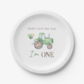 Groene Tractor 1e Verjaardagspapier Bord (Voorkant)