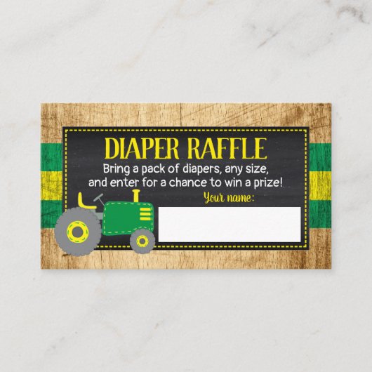 Groene Tractor Baby shower Luier Raffle Ticket Informatiekaartje (Voorkant)