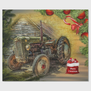  groene tractor Barn Kerstmis Cadeaupapier