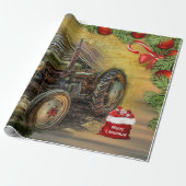 groene tractor Barn Kerstmis Cadeaupapier (Uitgerold)