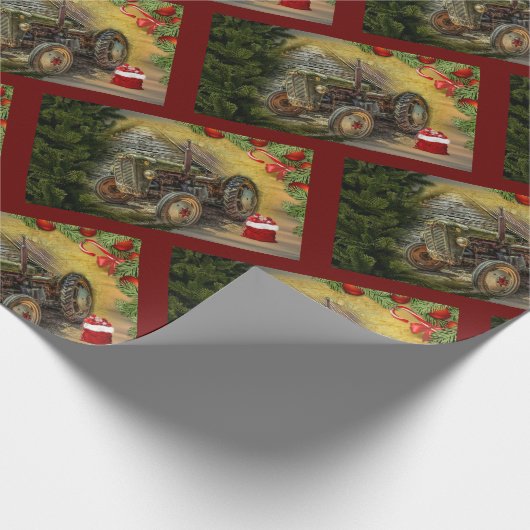  groene tractor Barn Kerstmis Cadeaupapier (Hoek)