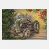 groene tractor Barn Kerstmis Inpakpapier Vel (Voorkant 2)