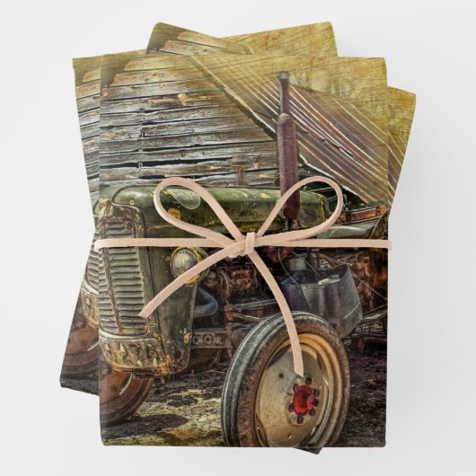 groene tractor Barn Kerstmis Inpakpapier Vel (In situ)