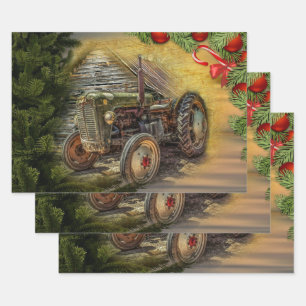  groene tractor Barn Kerstmis Inpakpapier Vel