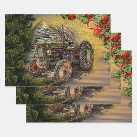 groene tractor Barn Kerstmis Inpakpapier Vel (Set)