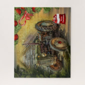 groene tractor Barn Kerstmis Legpuzzel (Verticaal)