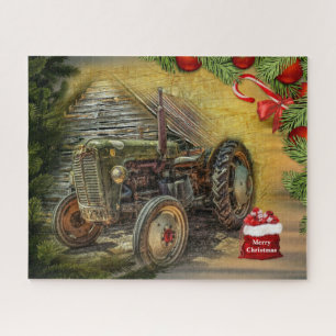 groene tractor Barn Kerstmis Legpuzzel
