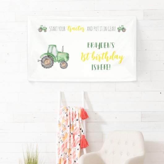Groene tractor Boerderij Birthday Backdrop Spandoek (Insitu)