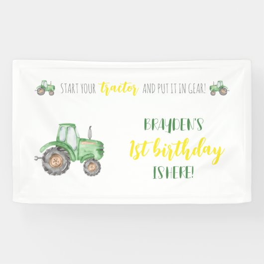 Groene tractor Boerderij Birthday Backdrop Spandoek (Horizontaal)
