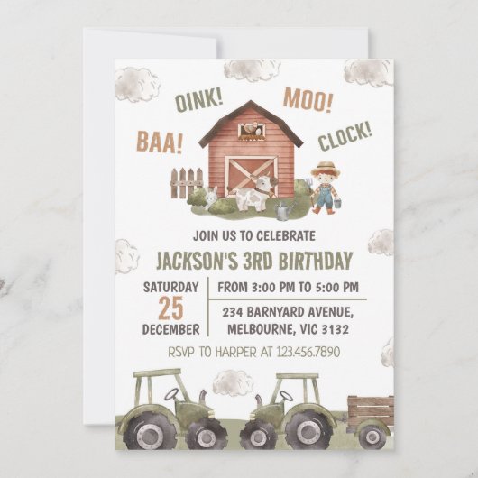 Groene tractor Boerderij Boy 3e verjaardagsfeest Kaart (Voorkant)