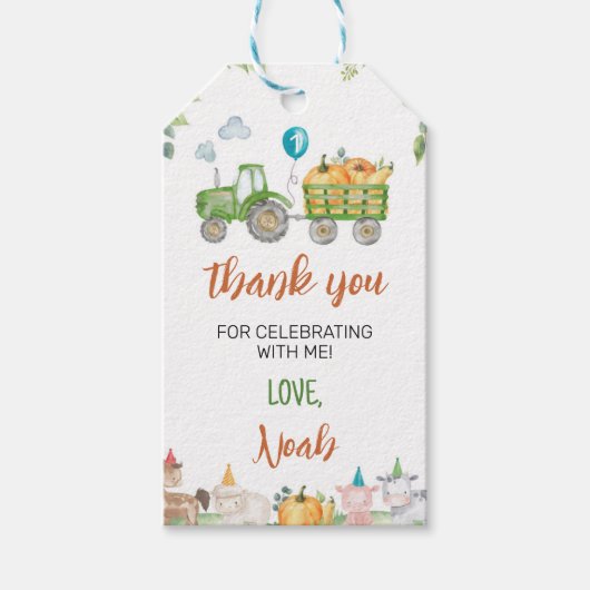 Groene Tractor Boerderij Dieren Verjaardag Dank u Cadeaulabel (Voorkant)