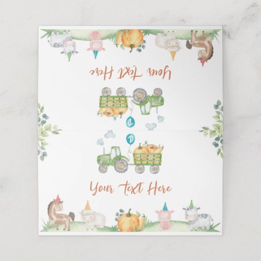 Groene Tractor Boerderij Dieren Verjaardag Plaats (Buitenkant ongevouwen)