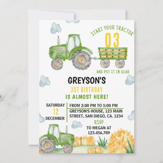 Groene Tractor Boerderij Jongen Verjaardagsfeestui Kaart (Voorkant)