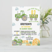 Groene Tractor Boerderij Jongen Verjaardagsfeestui Kaart (Staand voorkant)