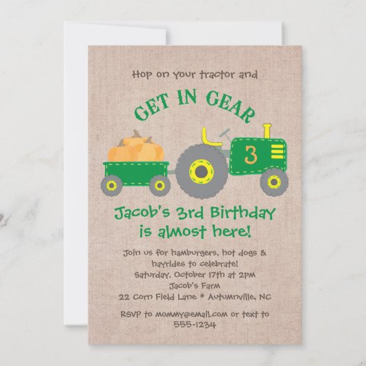 Groene tractor en pompoenen Herfst Verjaardag Jong Kaart (Voorkant)