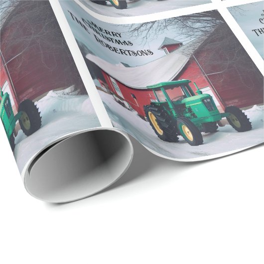 Groene Tractor en Rode Schuur Cadeaupapier (Rol Hoek)